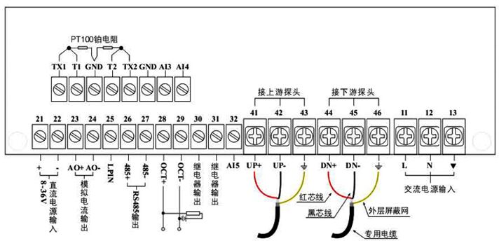 固定式超聲波流量計主機接線(xiàn)圖