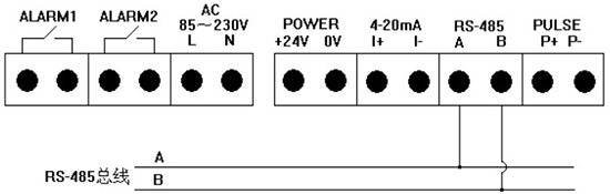 煙氣流量表RS-485通訊接線(xiàn)圖